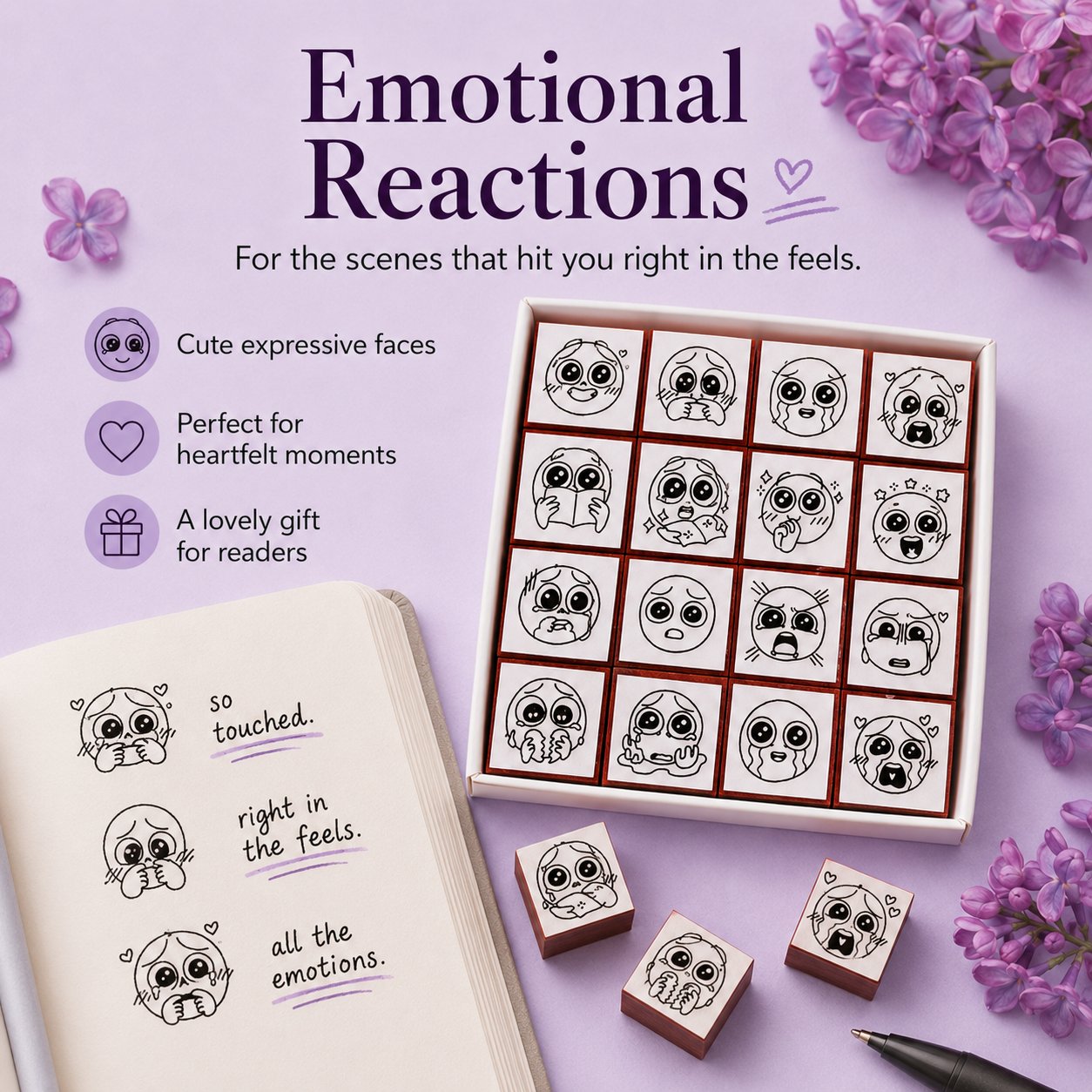 📚 Expression Reaction Stamp Set – Cute Book Annotation Stamps for Readers & Journaling