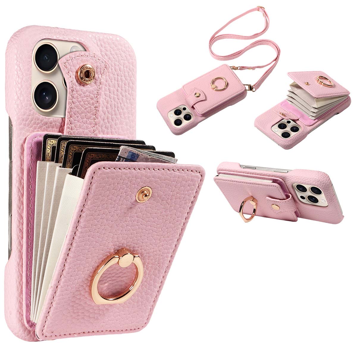 Crossbody Wallet Phone Case – RFID Blocking, Accordion Card Slot & Detachable Strap – Litchi Pattern PU Leather ✨