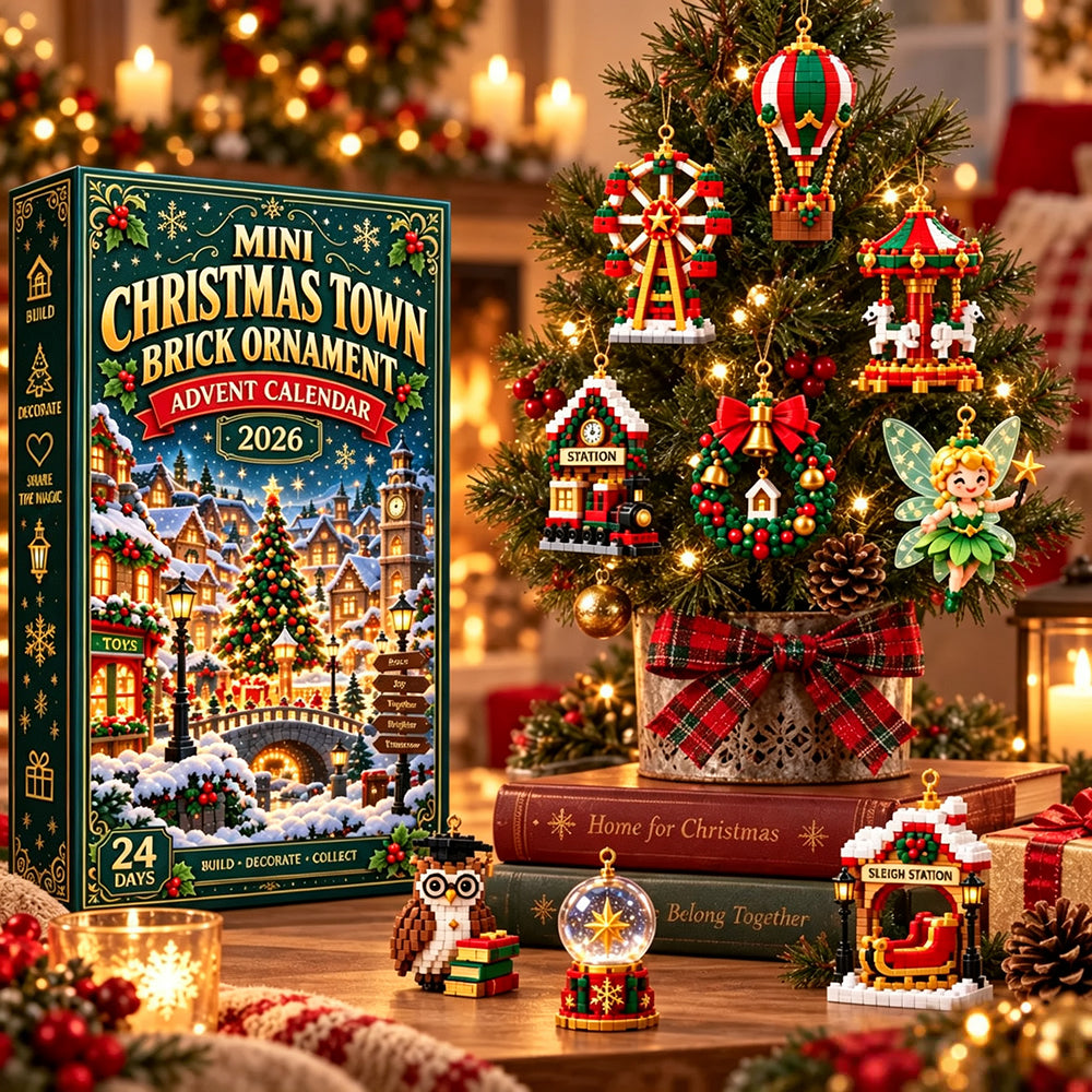 🎄 Mini Christmas Town Brick Ornament Advent Calendar | 24 unique festive buildable town‑themed designs with hanging loops—perfect for decorating Christmas trees, wreaths, and holiday displays 🧱