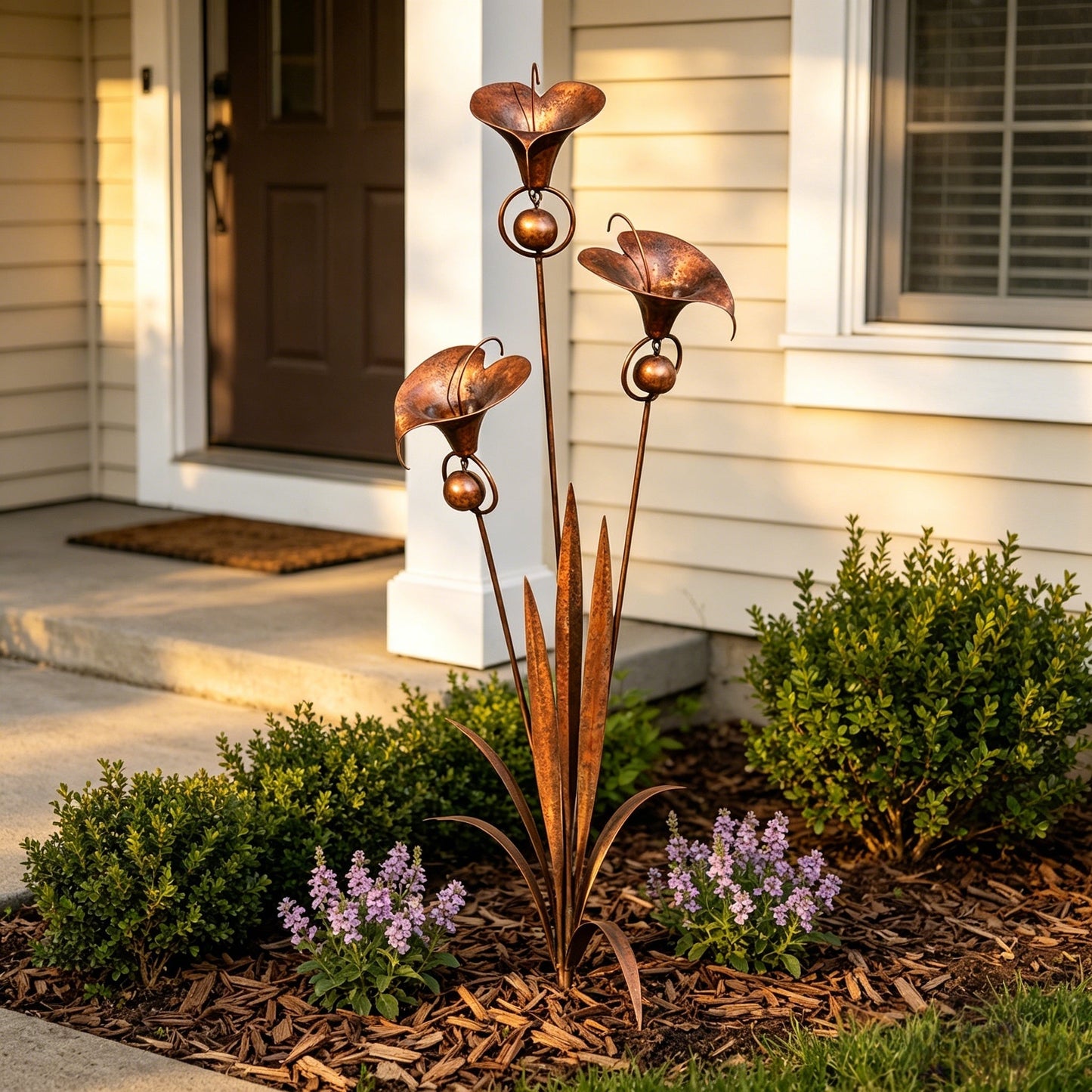 ð¡Flamed Copper Three Calla Lilies Garden Stake with Bells