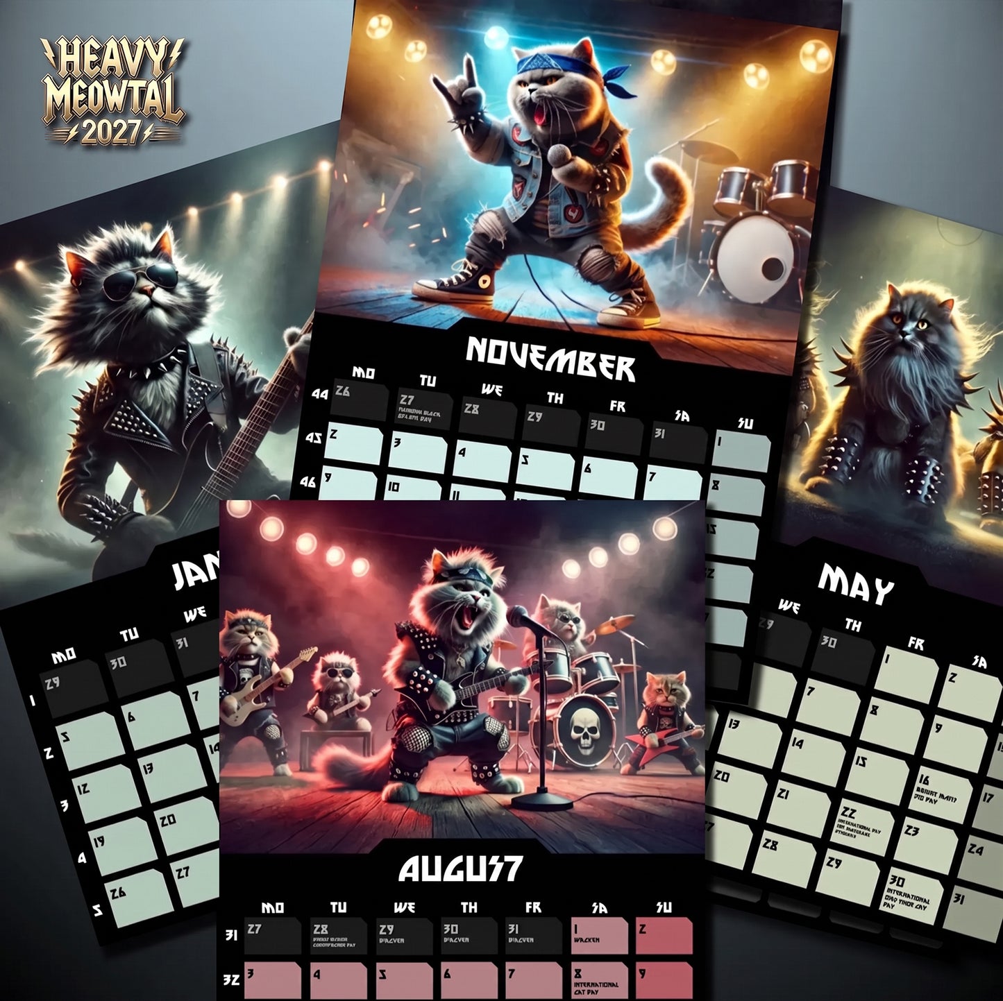 🐱Heavy Meowtal 2027 Calendar: Metal Cat Art