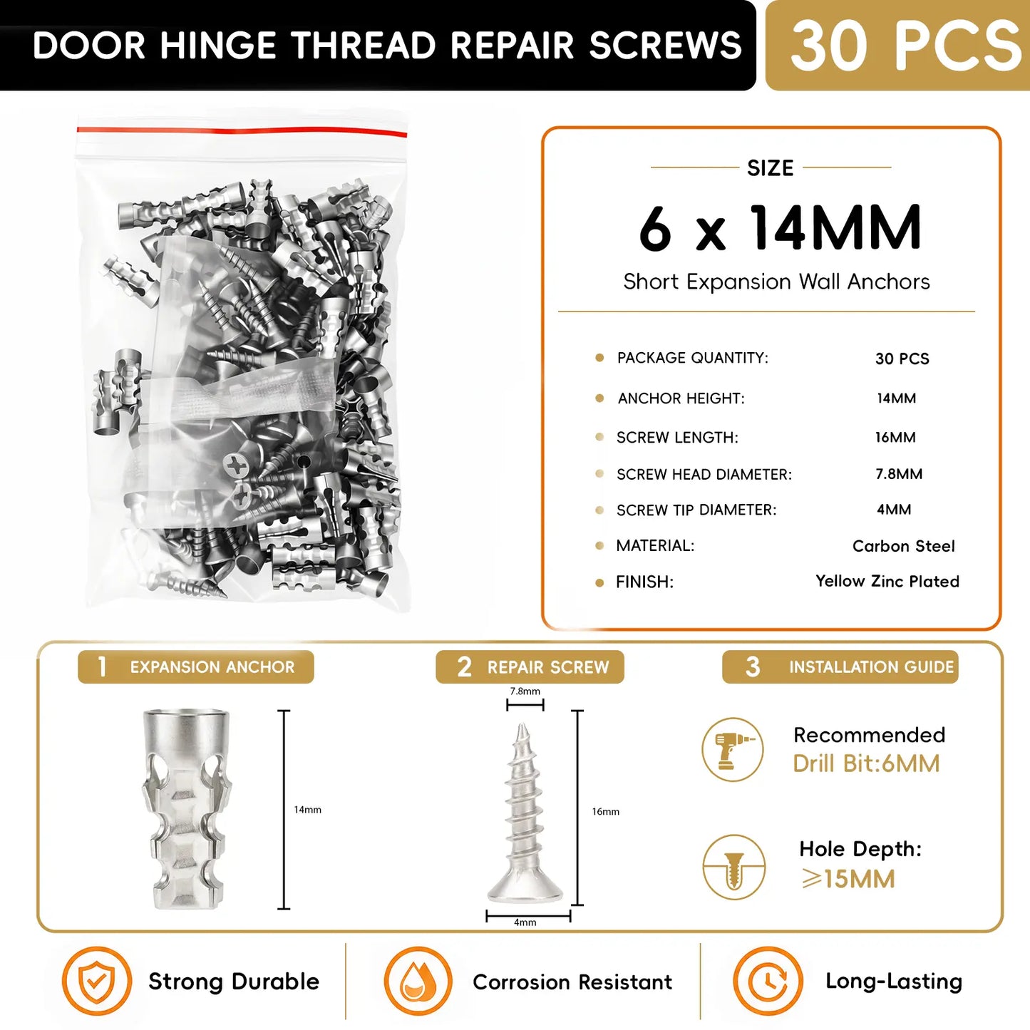 š© 6Ć14mm Door Hinge Thread Repair Screws