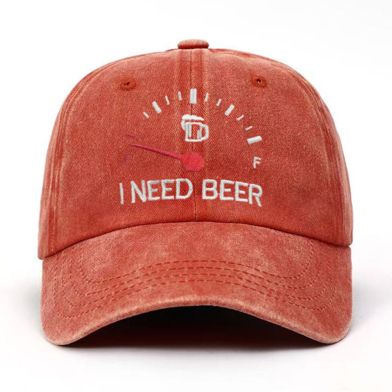 🍺 ‘I NEED BEER’ Embroidered Baseball Cap – Unisex Adjustable Washed Vintage Hat
