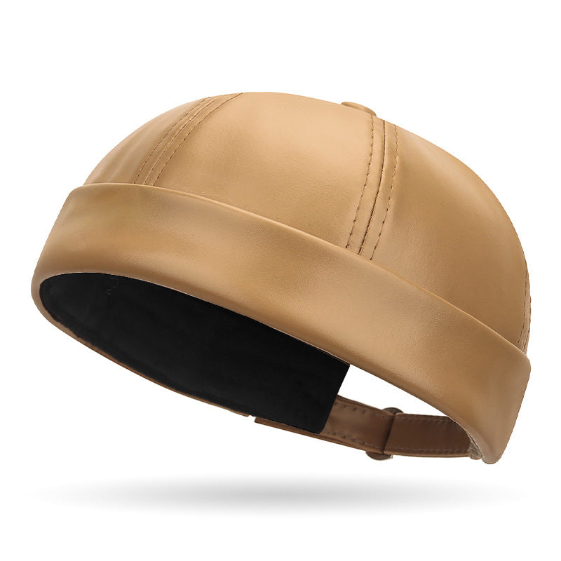 TYII™ Men's Winter Leather-Look Docker Hat – Warm Fleece-Lined Brimless Cap, Adjustable Vintage Beanie