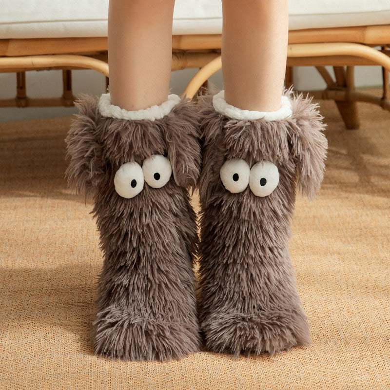 💕Women's Plush Slippers Socks Floor Socks Winter Home Indoor Thickened Fleece-Lined Anti-Slip Adult Women's Plush Snow Socks Shoe Covers