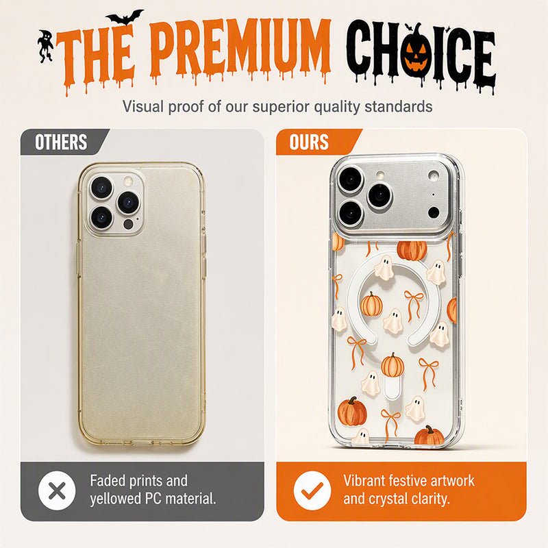 π»π Magnetic Clear Acrylic Halloween iPhone Case β Cute Ghost & Pumpkin Design