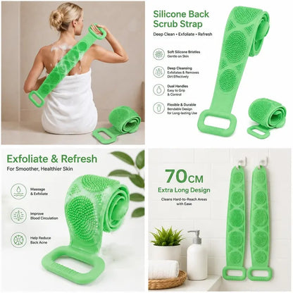 Long Silicone Shower Back Scrubber Exfoliating Bath Strap