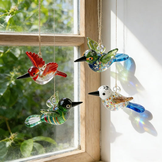 🕊️ Hand Blown Glass Hummingbird Ornament – Colorful Glass Bird Suncatcher