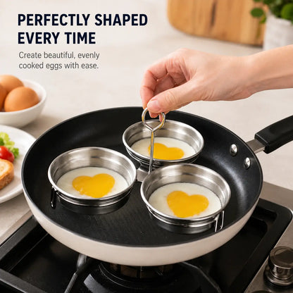 3-Cup Stainless Steel Egg Poacher with Handle, Steamed Egg Mold