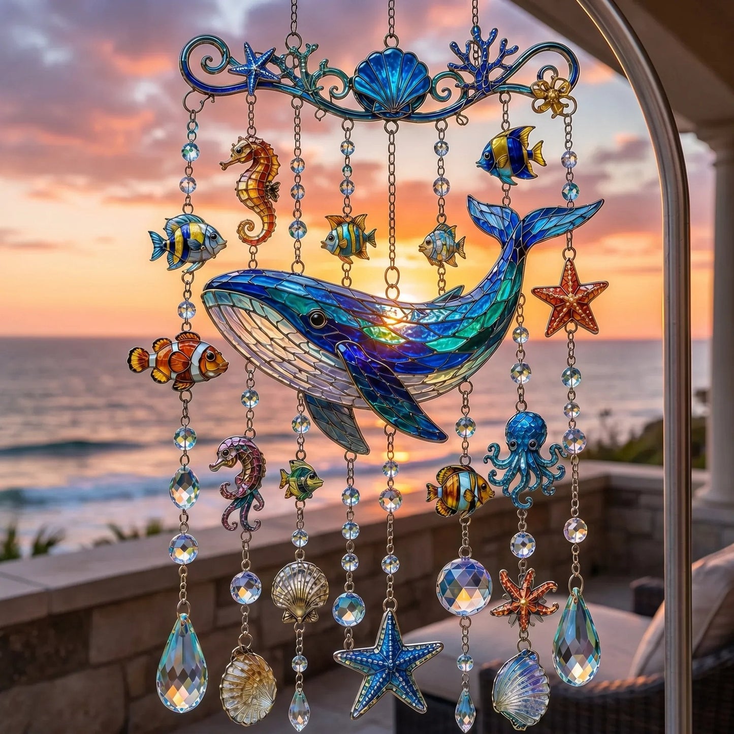 🐋Ocean-Inspired Acrylic Crystal Wind Chime– Bring the Ocean Glow to Your Garden