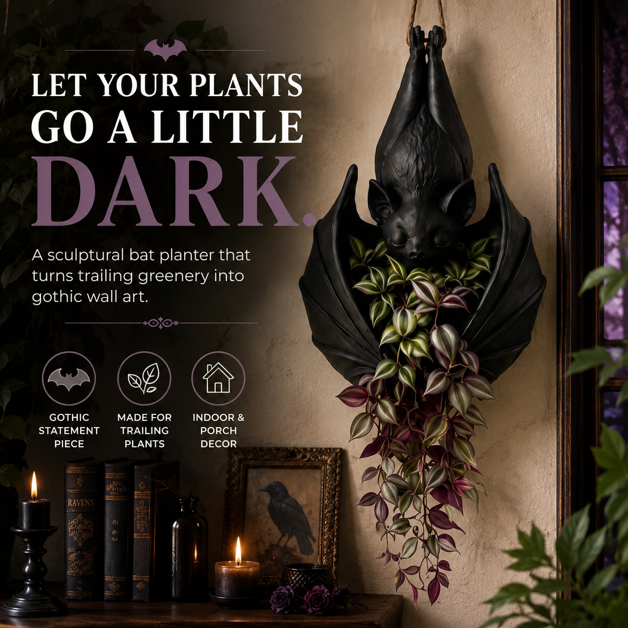 🦇 HOT SALE | Gothic Bat Hanging Planter – Unique Indoor & Outdoor Plant Decor