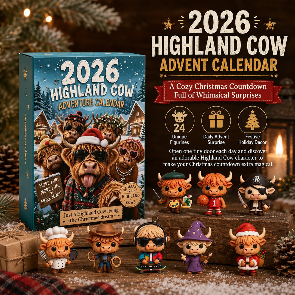 Highland Cow Advent Calendar 2026 – 24-Day Christmas Countdown with Cute Highland Cow Figurines