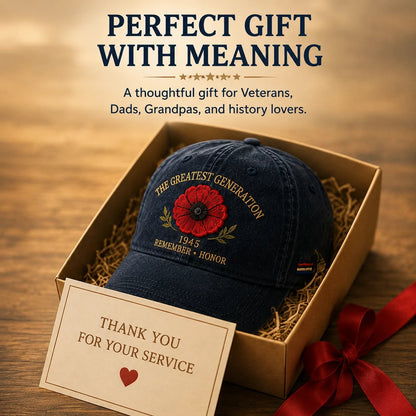 The Greatest Generation 1945 Memorial Poppy Cap – Remember & Honour