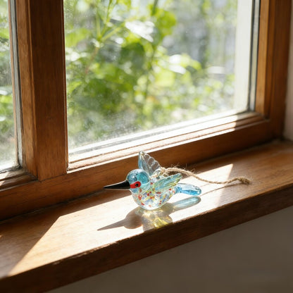 🕊️ Hand Blown Glass Hummingbird Ornament – Colorful Glass Bird Suncatcher