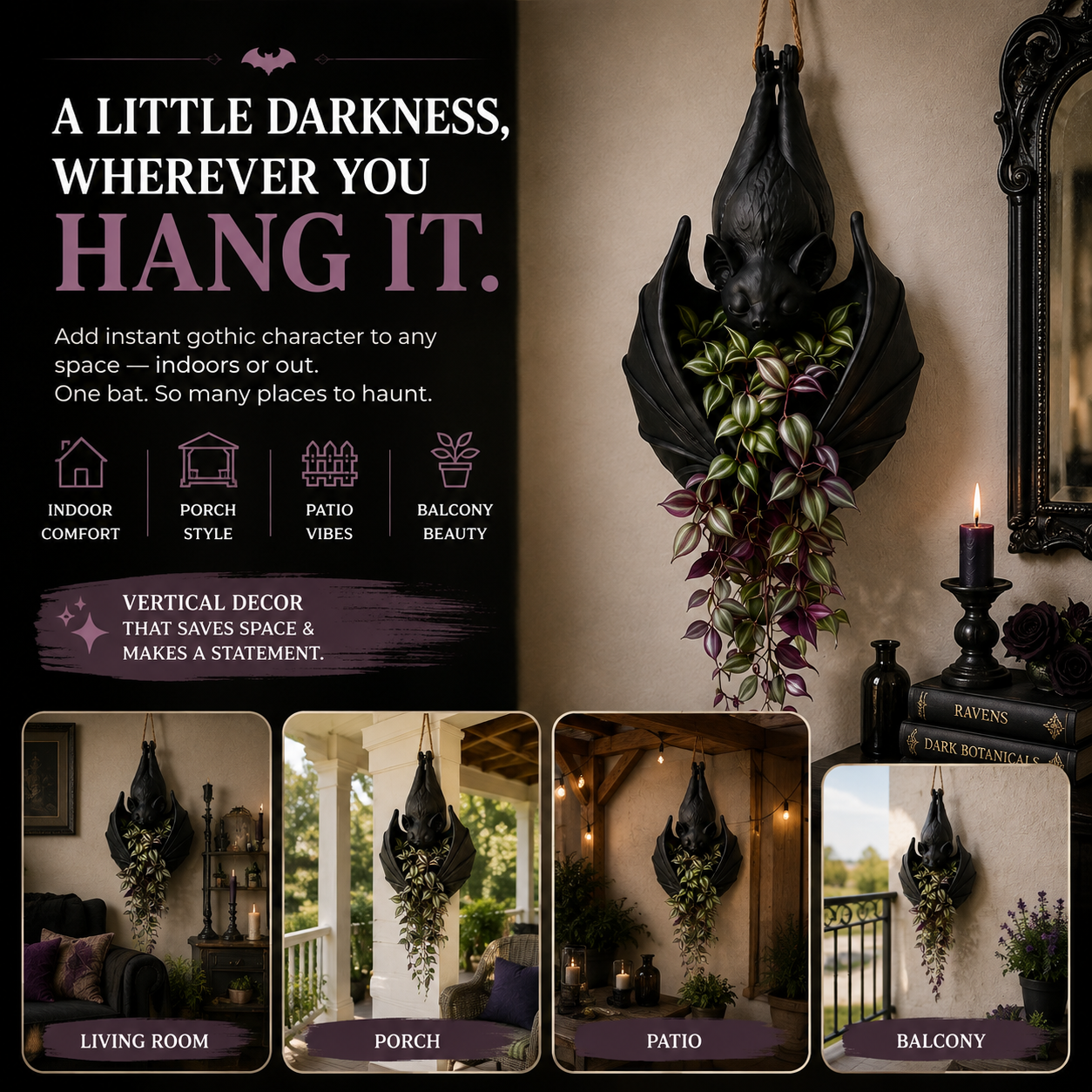 🦇 HOT SALE | Gothic Bat Hanging Planter – Unique Indoor & Outdoor Plant Decor