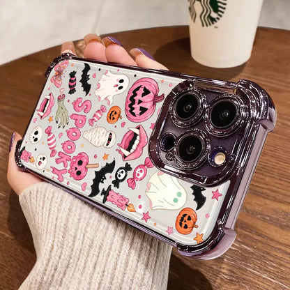 TYIIPLUS™ Halloween Candy Ghost Phone Case – Cute Spooky Pumpkin & Ghost Design, Clear Shockproof Case for iPhone & Galaxy