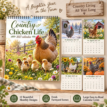 2027 Country Chicken Life Wall Calendar – 12 Months of Hens, Chicks & Countryside Charm