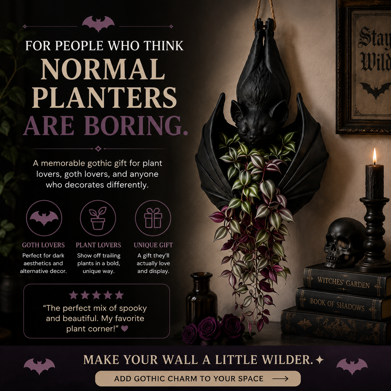 🦇 HOT SALE | Gothic Bat Hanging Planter – Unique Indoor & Outdoor Plant Decor
