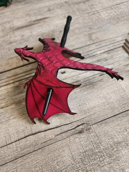 🐉 Leather Tooled Dragon Hair Slide with Wood Stick