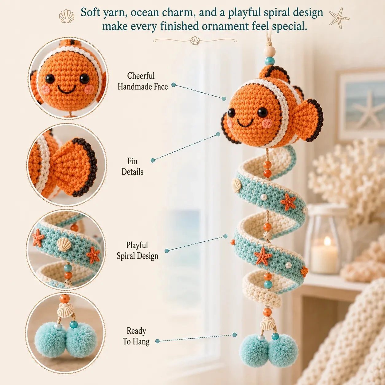🌊 Marine Animal Themed Spiral Crochet Hanging Kit for Beginners | Complete Kit with All Tools & Step‑by‑Step Guide Included 💕