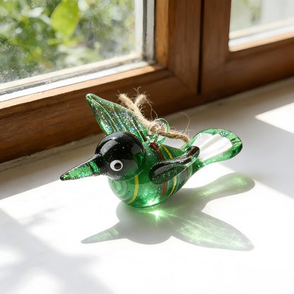 🕊️ Hand Blown Glass Hummingbird Ornament – Colorful Glass Bird Suncatcher