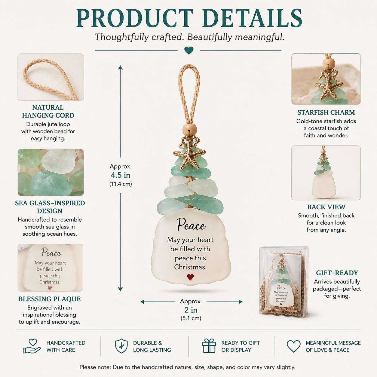 🌊Ocean Blessings™ Sea Glass Christmas Ornaments – Peace, Love, Joy, Faith, Family, Friends & Hope
