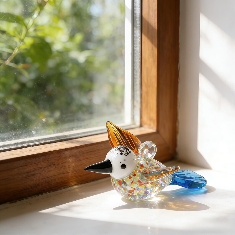 🕊️ Hand Blown Glass Hummingbird Ornament – Colorful Glass Bird Suncatcher