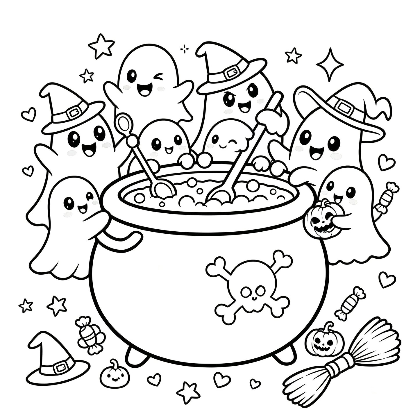👻🎨Spooky & Cute Bold and Easy Coloring Book – A Whimsical Halloween Adventure(✨Hardcover)