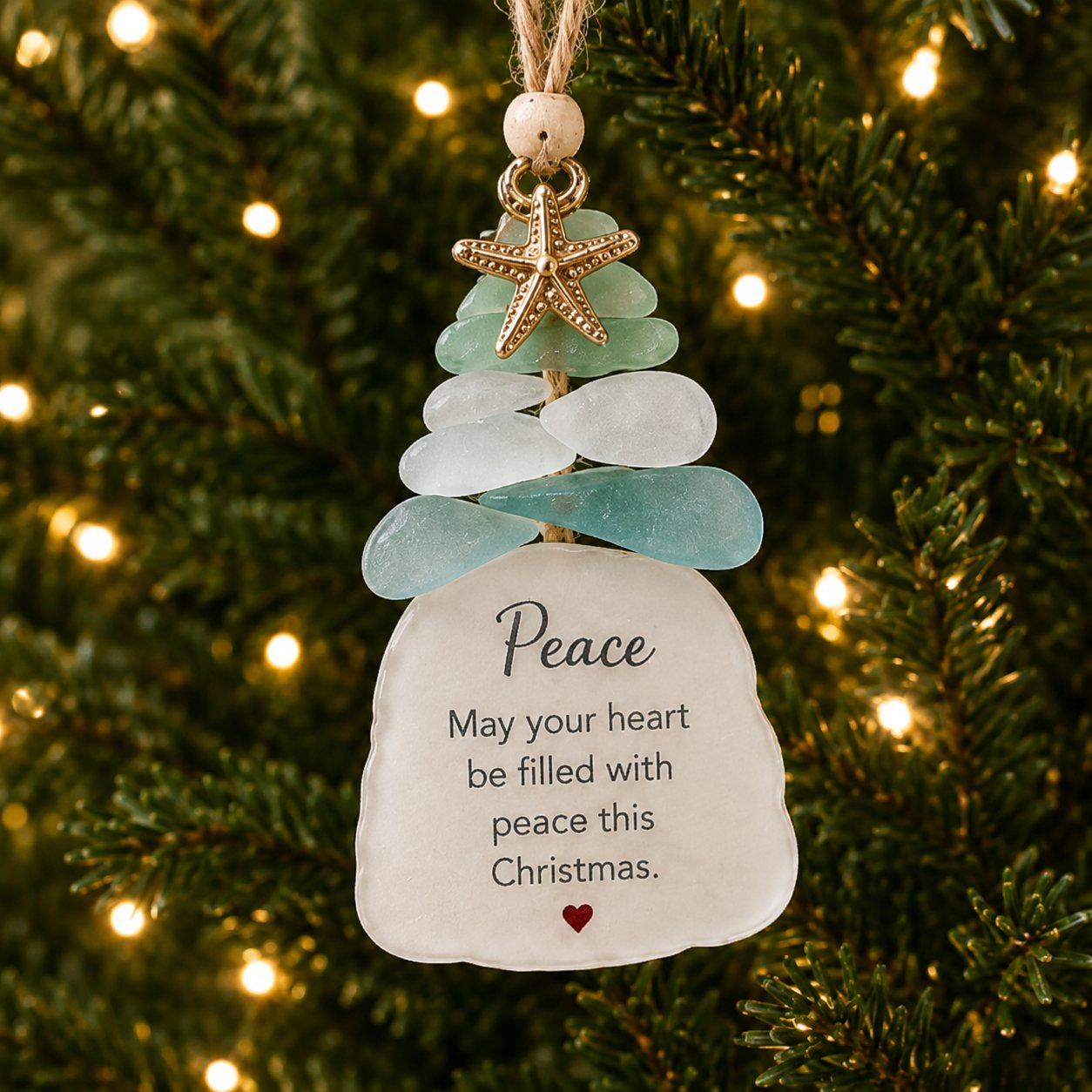 🌊Ocean Blessings™ Sea Glass Christmas Ornaments – Peace, Love, Joy, Faith, Family, Friends & Hope