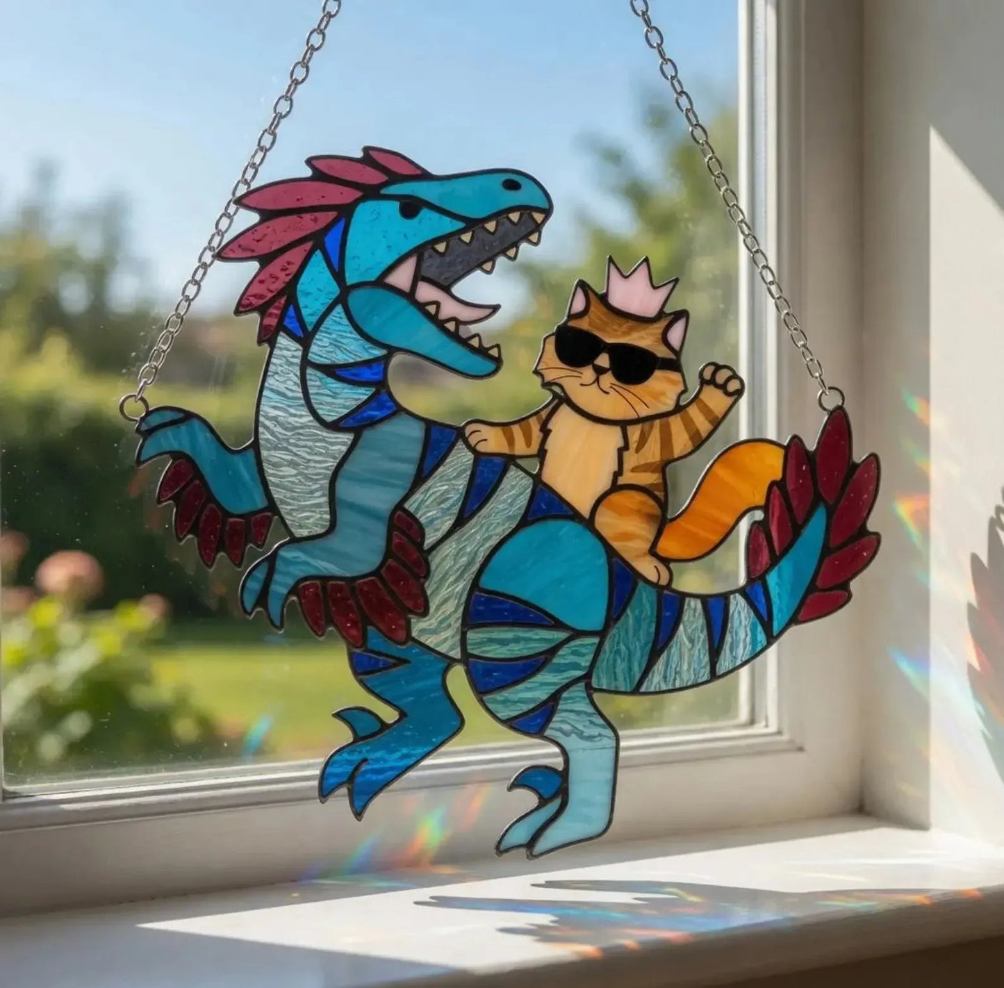 🐉🐱 Princess Donut & Mongo Stained Glass Suncatcher | Dungeon Crawler Carl Window Hanging ✨