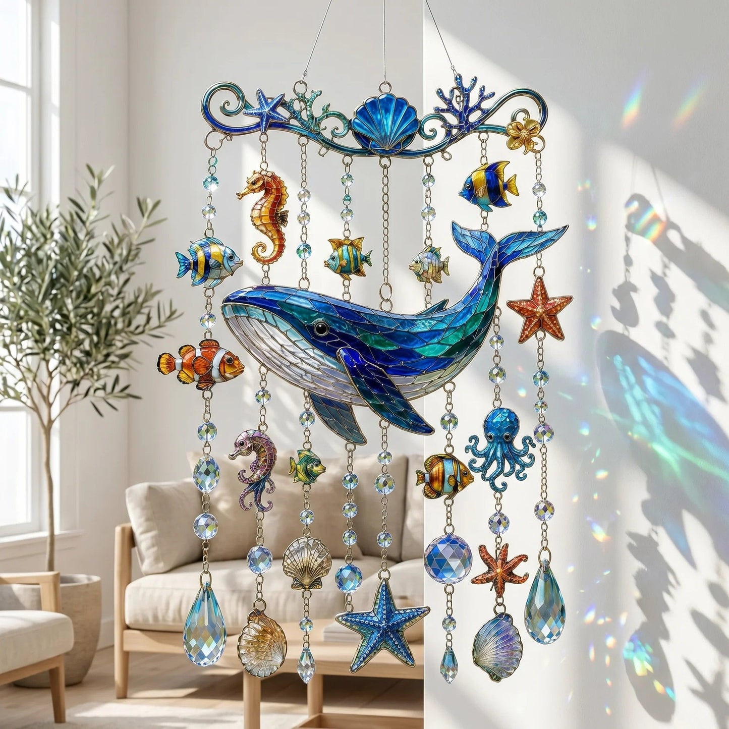 🐋Ocean-Inspired Acrylic Crystal Wind Chime– Bring the Ocean Glow to Your Garden