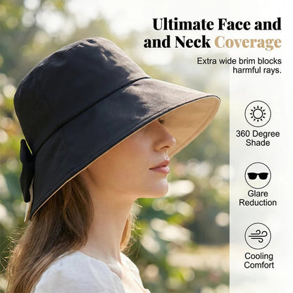 👒Women's Bowknot Wide Brim Sun Protective Hat