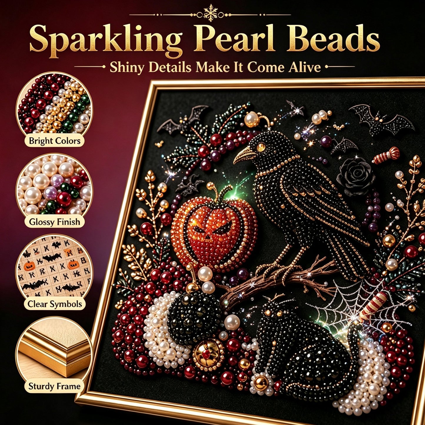🖤 Premium 3D Pearl Dark Gothic Diamond Painting Art Kit | Luxury Flocked Canvas with Scratch-Resistant Non-Fading Pearl Beads DIY Dark Academia Decor 💀🕯️✨