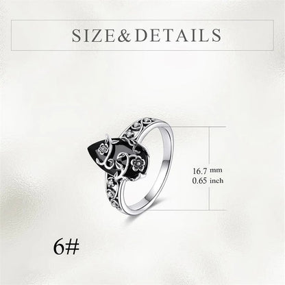 🌼 925 Silver Vintage Floral Black Gemstone Ring – Timeless Boho Elegance💍