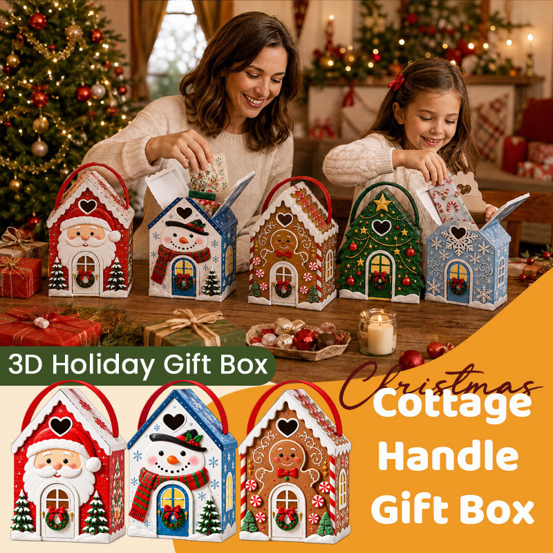 Christmas Cottage Gift Box with Handle – Festive House-Shaped Holiday Packaging