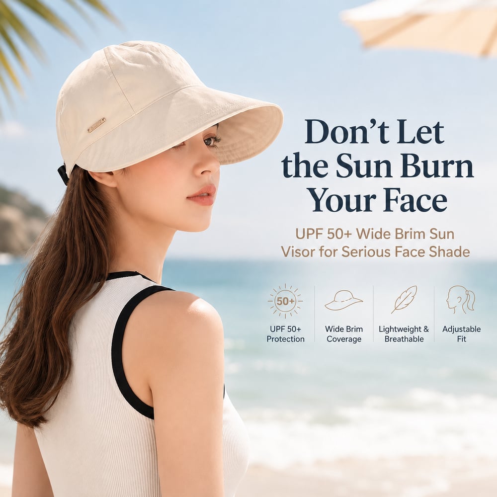 UPF 50+ Wide Brim Sun Visor Hat for Women