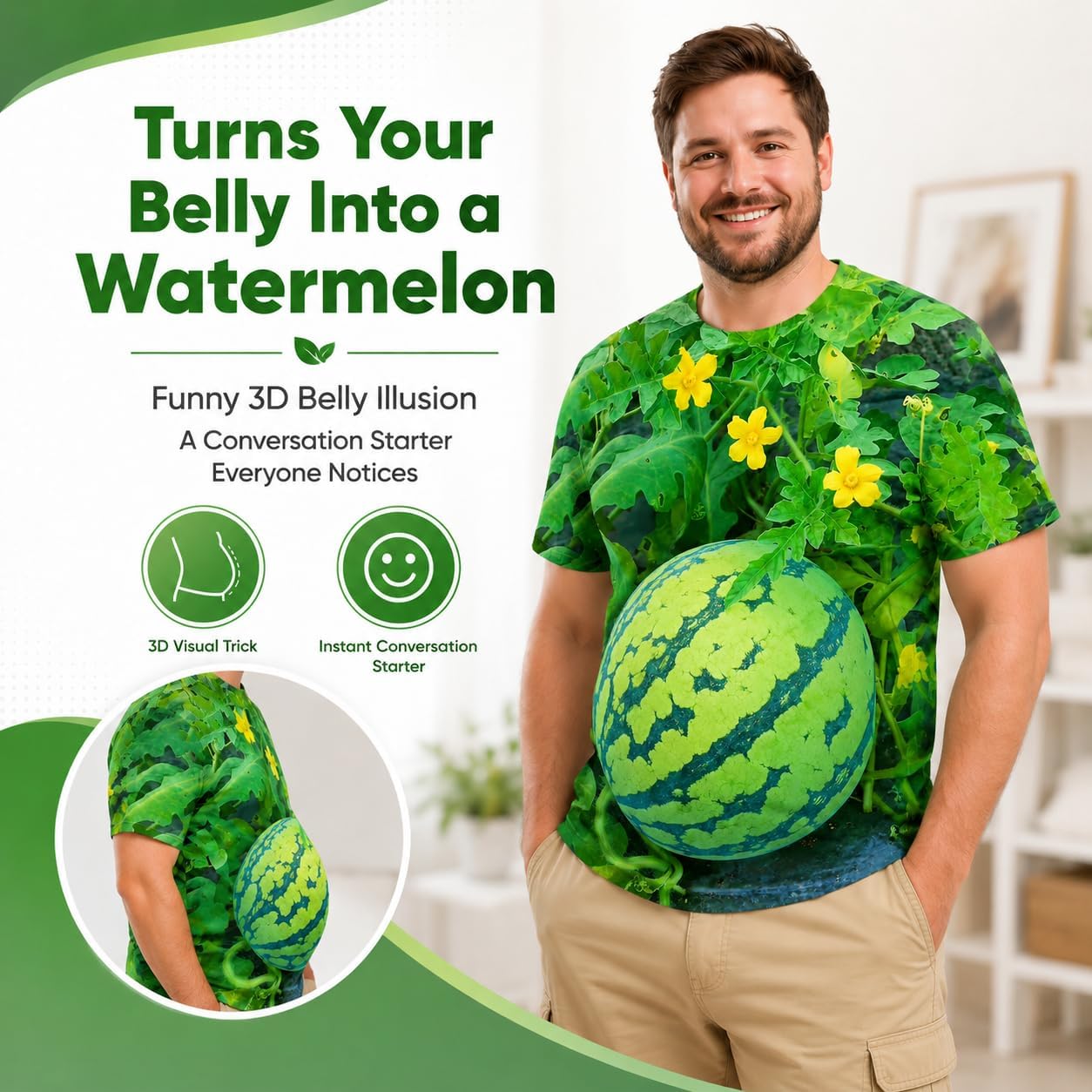 Funny 3D Watermelon Belly T-Shirt