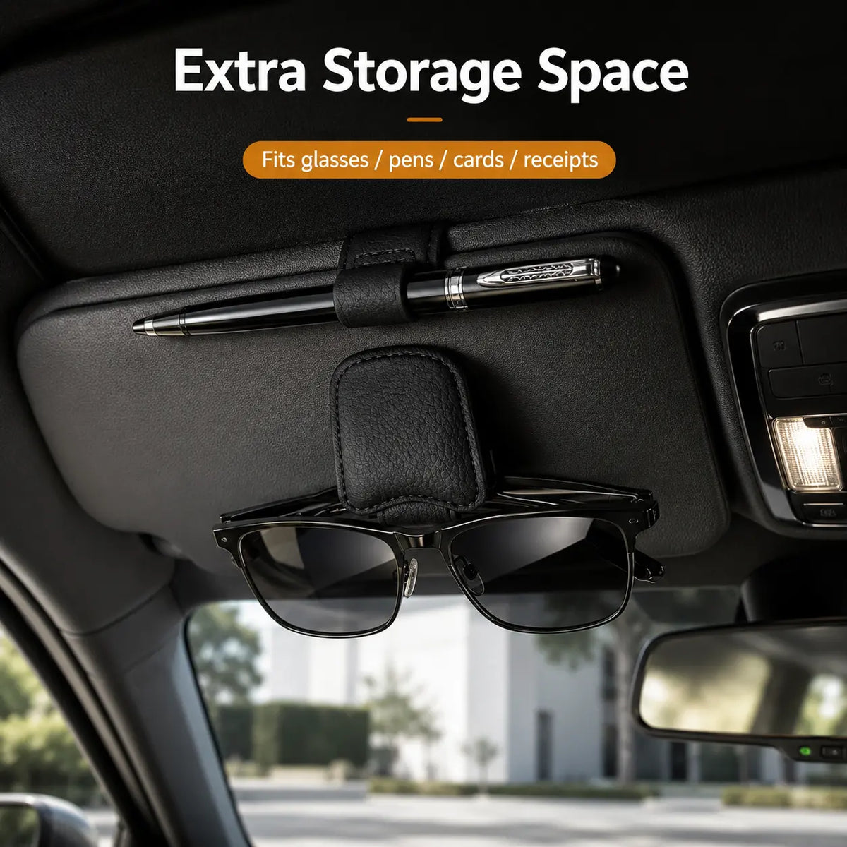 TYII™ Magnetic Car Sun Visor Sunglasses Holder – Leather Glasses Clip & Multi-Function Storage Organizer