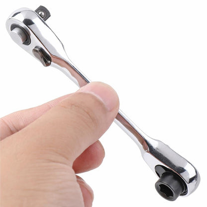 🛠️ 1/4 Inch Mini Double Headed Ratchet Wrench Silver 72-Tooth 5° Quick Release Drive Socket Tool