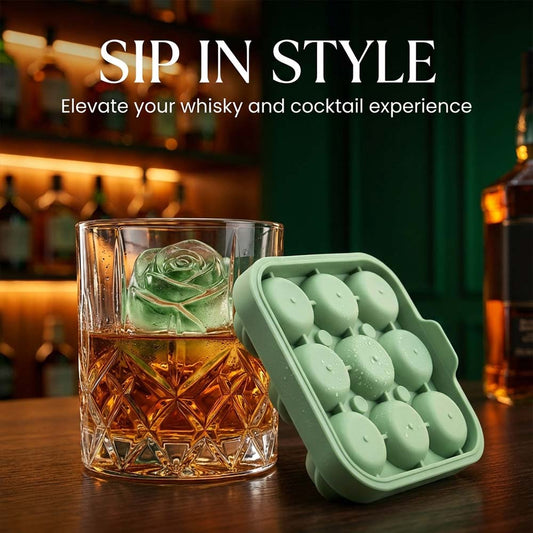 🌹 Rose Ice Cube Tray – 9-Cavity Silicone Mold for Whiskey & Cold Drinks