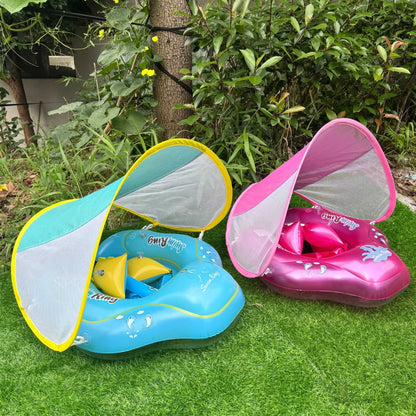 Baby Inflatable Swim Ring with Removable Sun Canopy – Safe Kiddie Pool Float with UV Protection & Support Seat for Toddlers