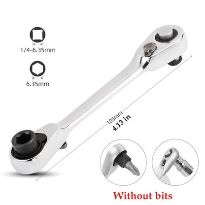 🛠️ 1/4 Inch Mini Double Headed Ratchet Wrench Silver 72-Tooth 5° Quick Release Drive Socket Tool