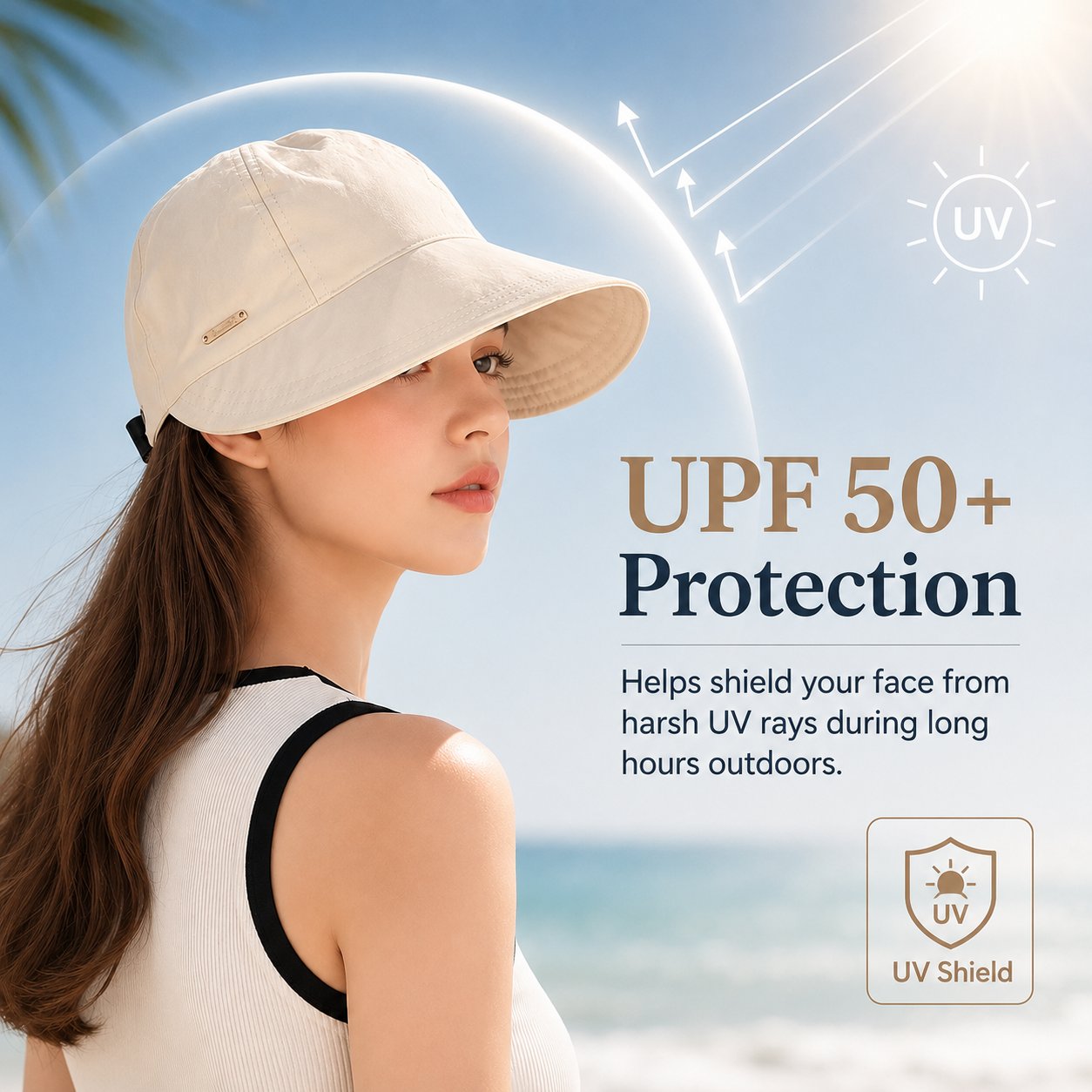 UPF 50+ Wide Brim Sun Visor Hat for Women