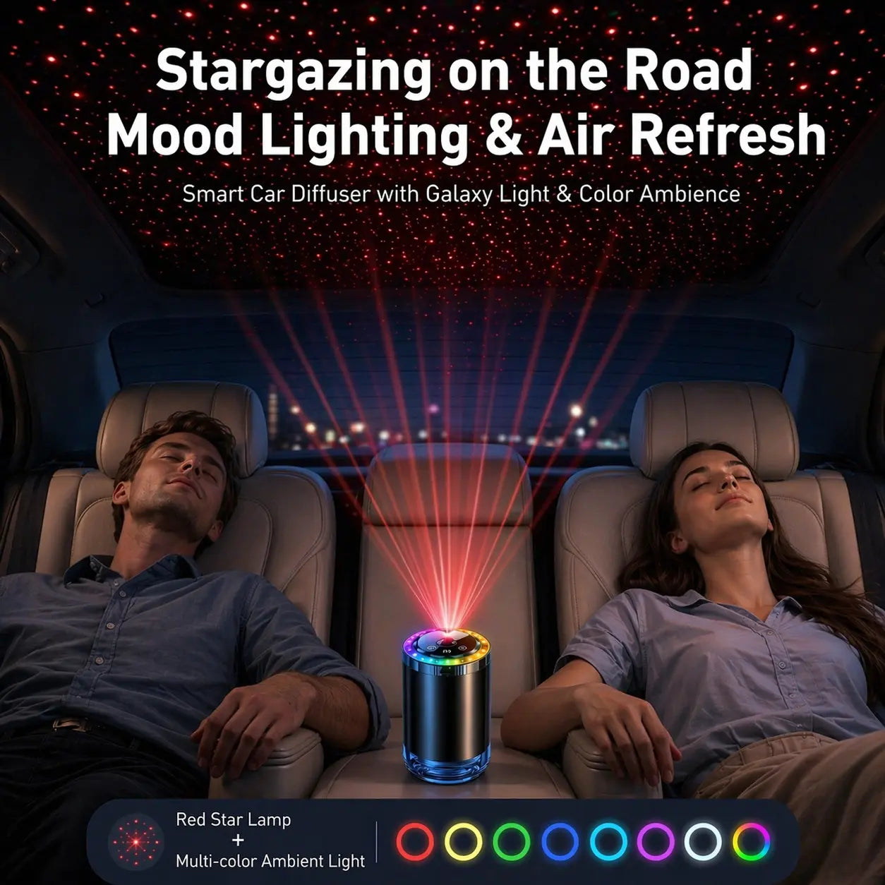 TYIIPLUS™ Smart Car Air Freshener Diffuser with Star Light - Rechargeable Aroma Diffuser, 5 Spray Modes & LED Ambient Lighting
