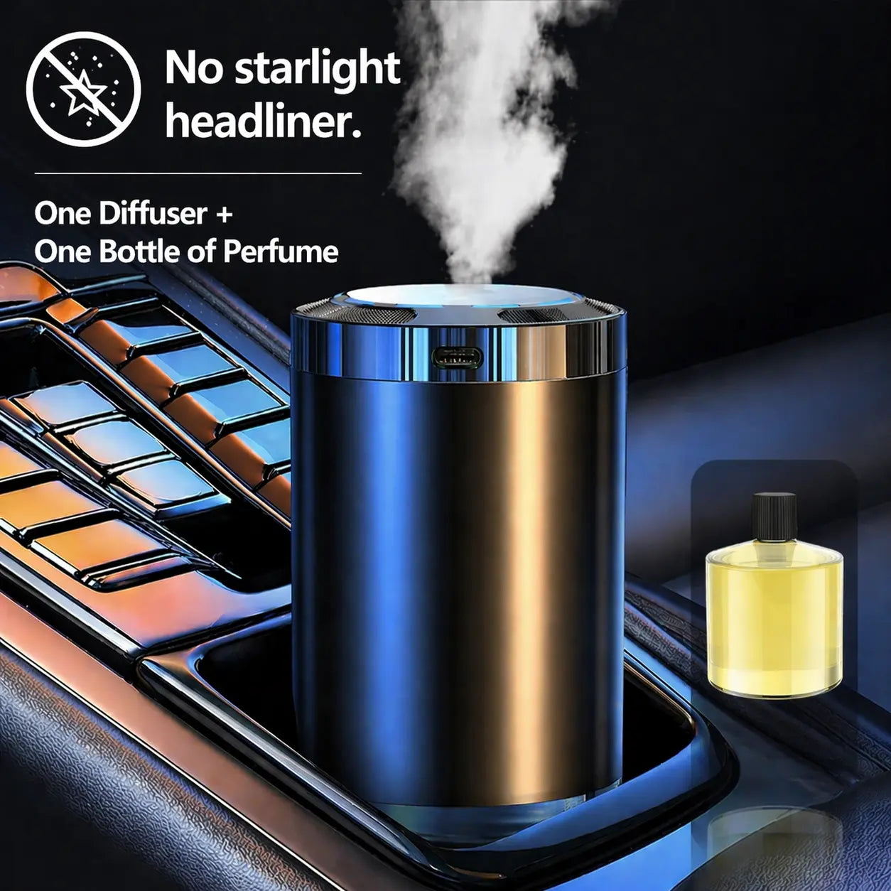 TYIIPLUS™ Smart Car Air Freshener Diffuser with Star Light - Rechargeable Aroma Diffuser, 5 Spray Modes & LED Ambient Lighting