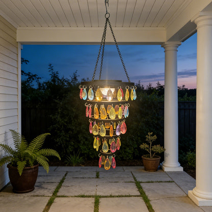 Vintage Solar Acrylic Crystal Chandelier – Outdoor Hanging Solar Light for Garden & Patio