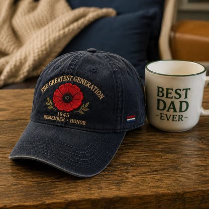 The Greatest Generation 1945 Memorial Poppy Cap – Remember & Honour