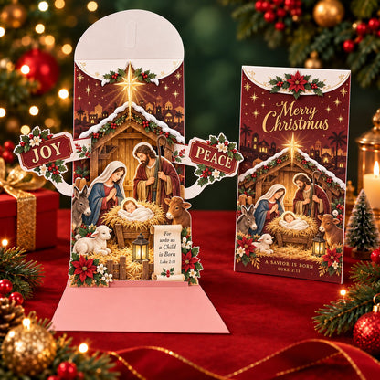 🎄Handmade 3D Christmas Money Card – Pop-Up Holiday Card with Cash Envelope & Message Space 💌✍💵