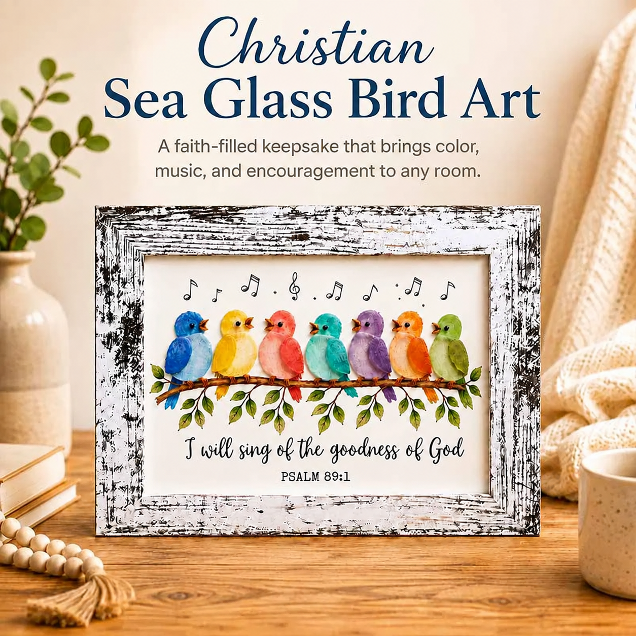 Christian Sea Glass Bird Art
