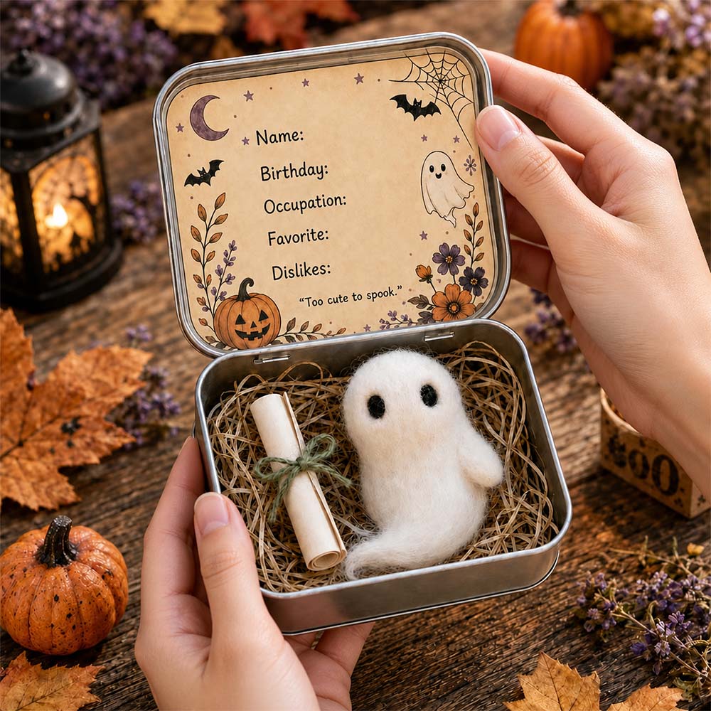 👻 Adopt A Little Felt Ghost Gift Box | Personalized Halloween Keepsake Gift Tin Set